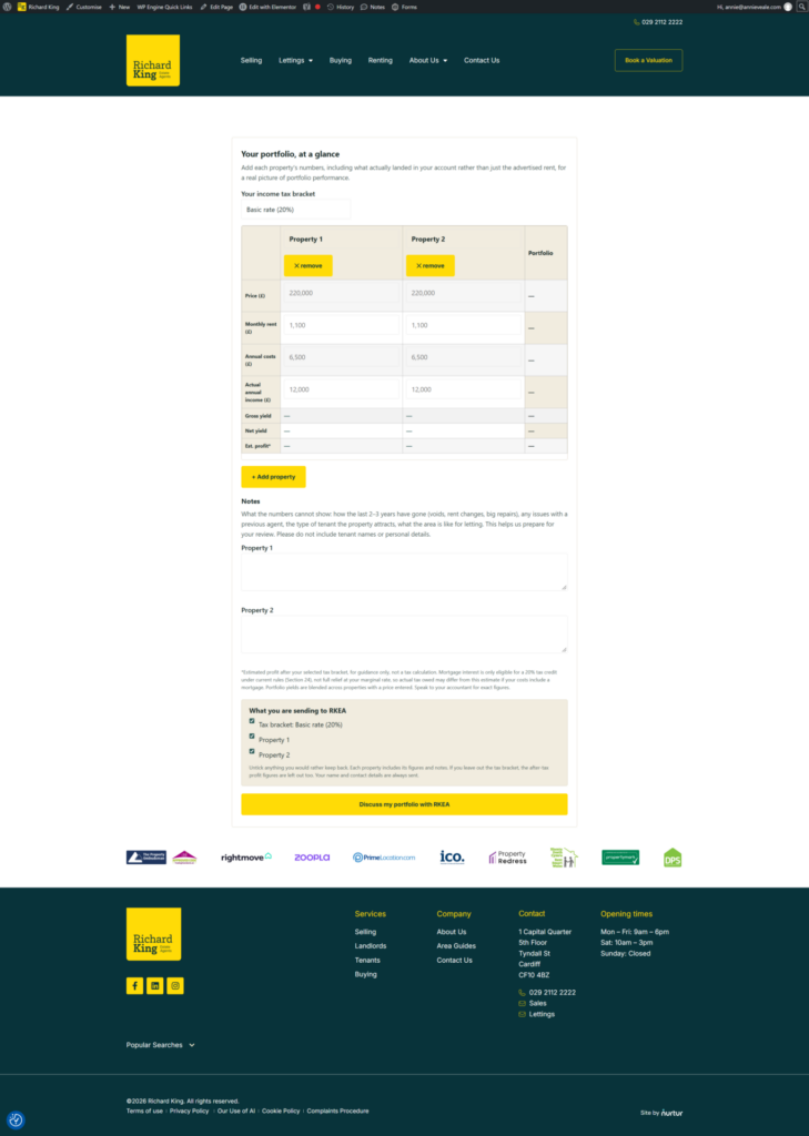 screenshot of the portfolio tool